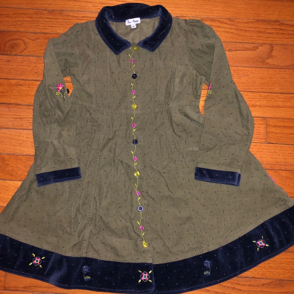 Girl 6X Le Top Corduroy olive dress